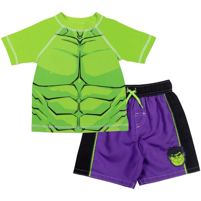 Marvel UPF 50+ Raglan Rash Guard and Swim Trunks Outfit Set