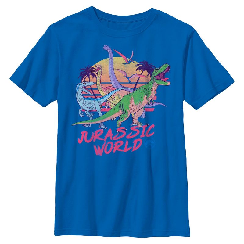Boys Jurassic World Distressed Neon Art T Shirt