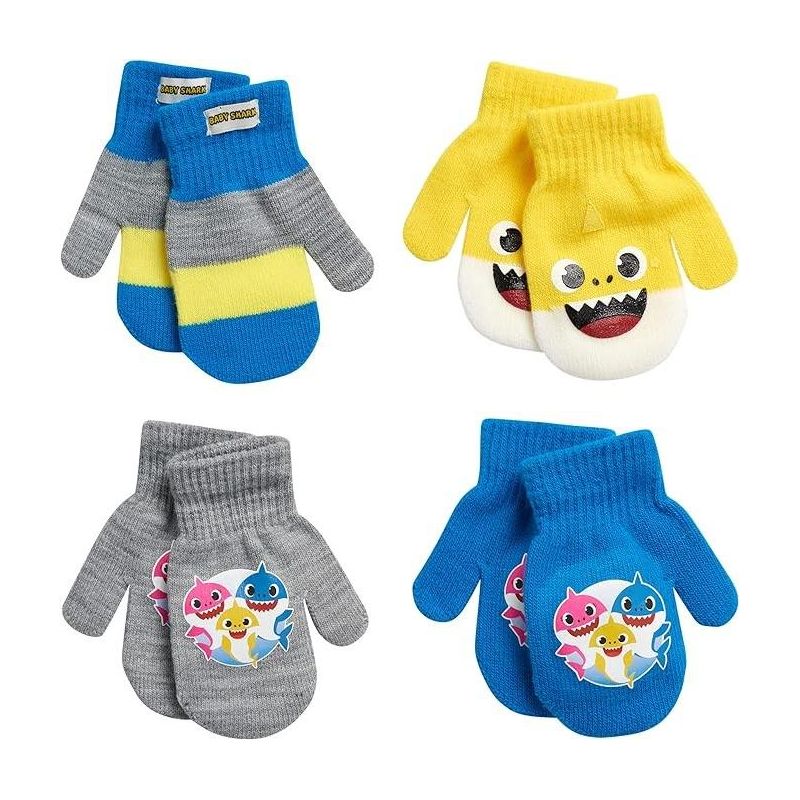 مجموعة من 4 قفازات شتوية للأولاد من Baby Shark، للأطفال من عمر 2 إلى 7 سنوات