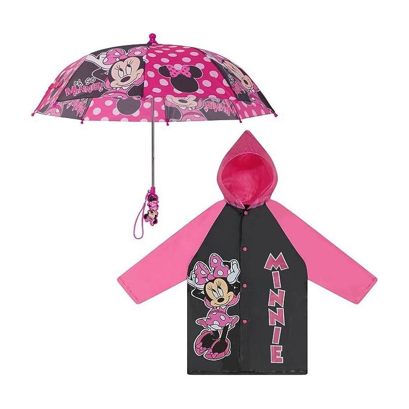 Minnie Mouse Girl's Umbrella and Raincoat Set, Kids Ages 2-5 (pink)