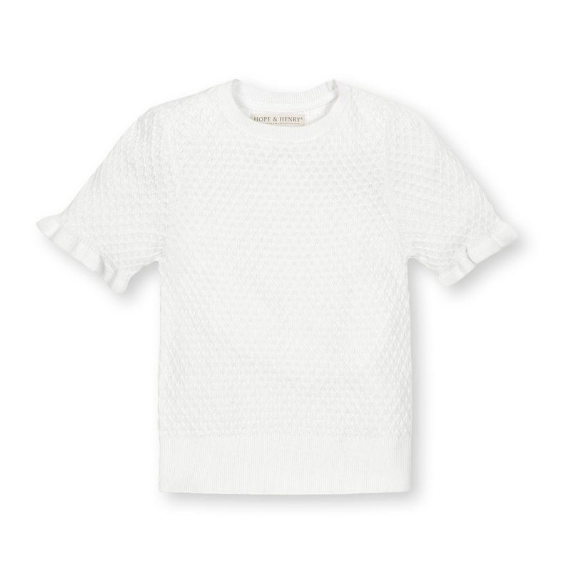 Hope & Henry Girls' Short Sleeve Ruffle Edge Sweater Knit Top, Kids