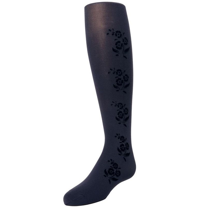 Memoi Girls' Flocked Floral Opaque Tights