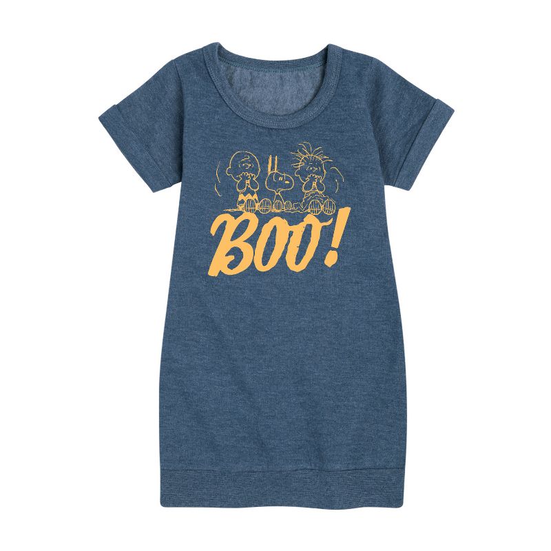 Girls' - Peanuts - Boo Graphic Short Sleeve Fleece Dress