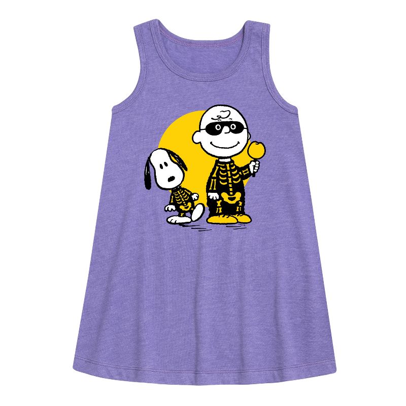 Girls' - Peanuts - Charlie And Snoopy Skeleton Graphic Sleeveless Aline Dress