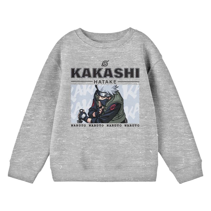 Naruto Kakashi Crew Neck Long Sleeve Youth Athletic Heather Sweatshirt