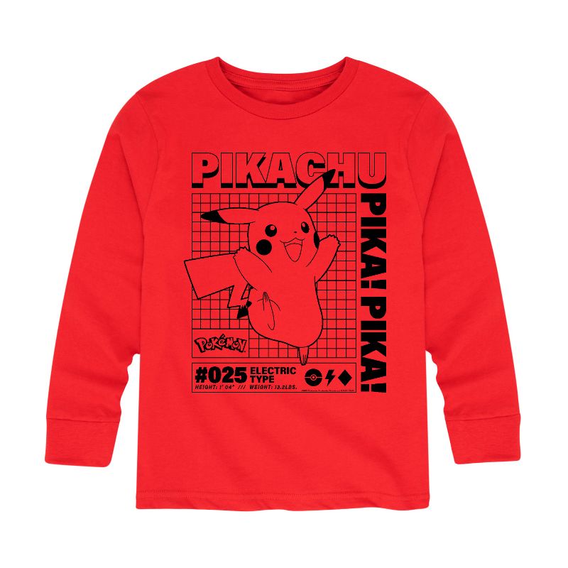 Boys' - Pokémon - Pikachu Info Chart Long Sleeve Graphic T-Shirt