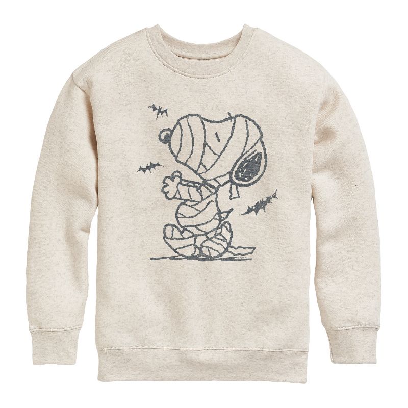 Boys' - Peanuts - Snoopy Mummy And Bats Graphic Long Sleeve Fleece Sweatshirt