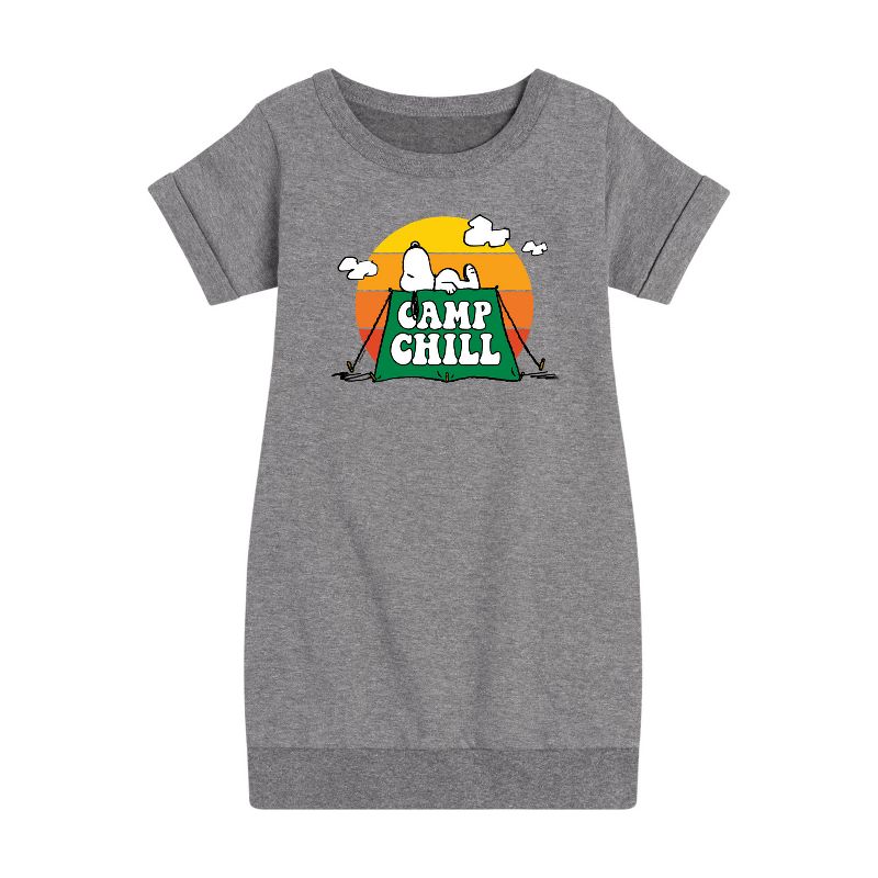 Girls' - Peanuts - Camp Chill Graphic Short Sleeve Fleece Dress