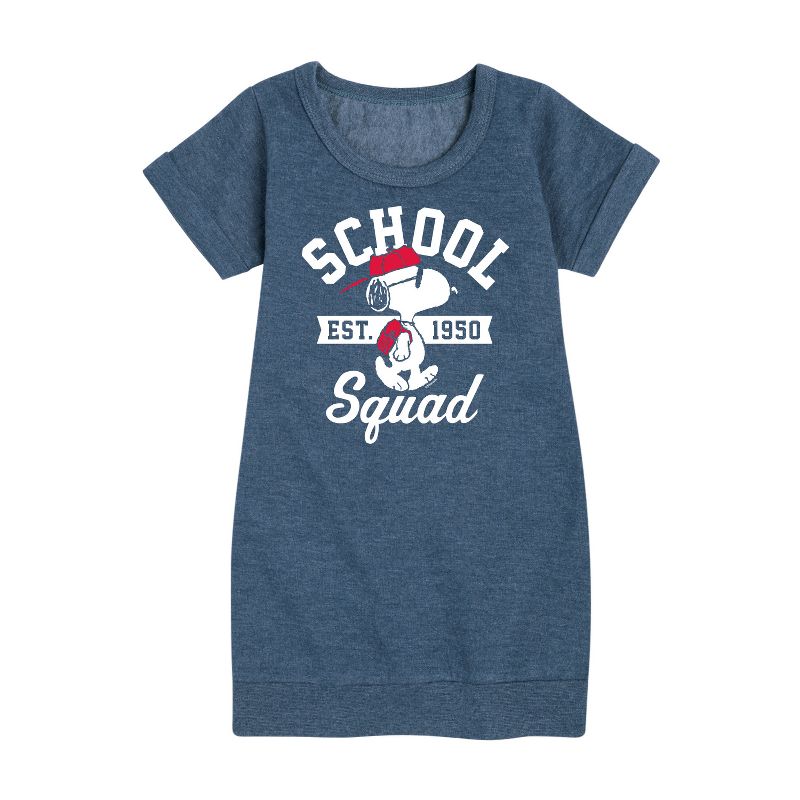 Girls' - Peanuts - Snoopy School Squad Graphic Short Sleeve Fleece Dress