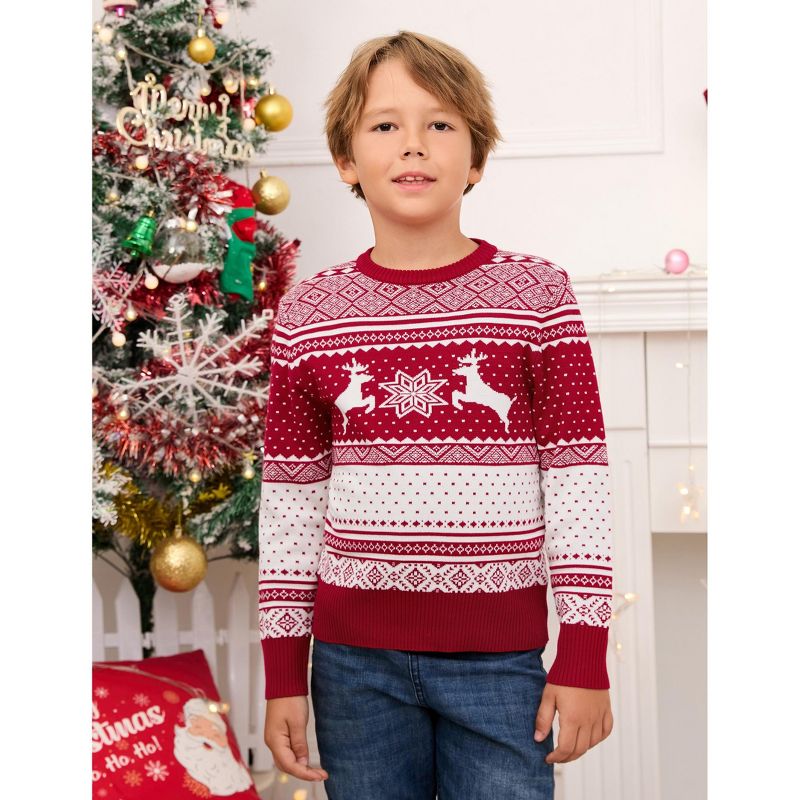 Christmas Sweater Long Sleeve Crew Neck Knitted Holiday Pullover Reindeer for Kids