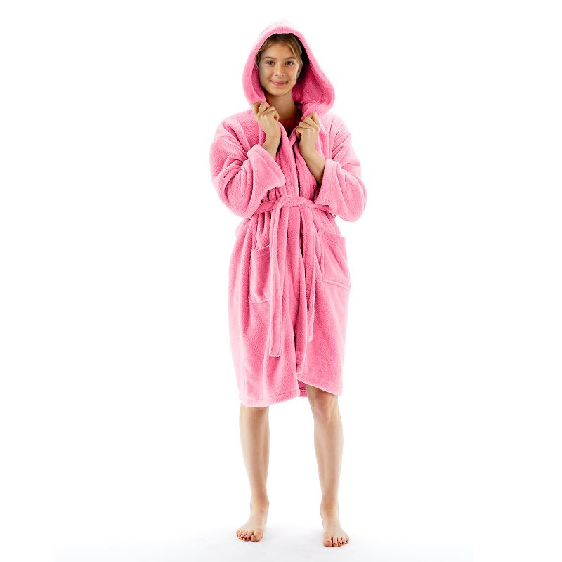 BC BARE COTTON Girls Hooded Robe Microfiber Plush Fleece Bathrobe
