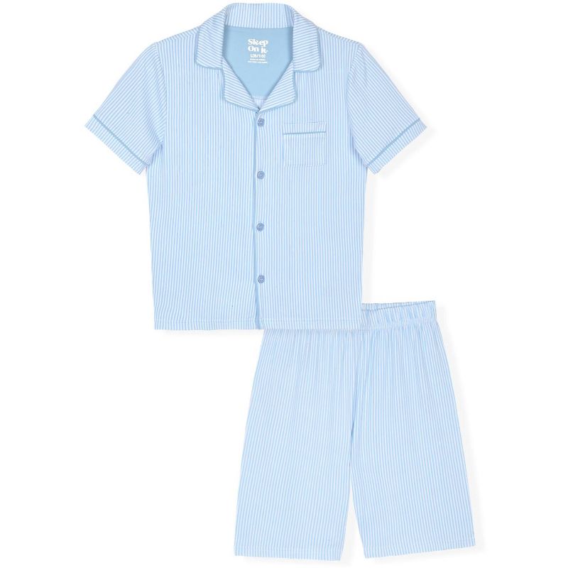 طقم بيجامة Sleep On It للأولاد من قطعتين من قماش جيرسي حليبي بأكمام قصيرة وأزرار - بيجامات للأطفال الصغار إلى أطقم بيجامات للأولاد
