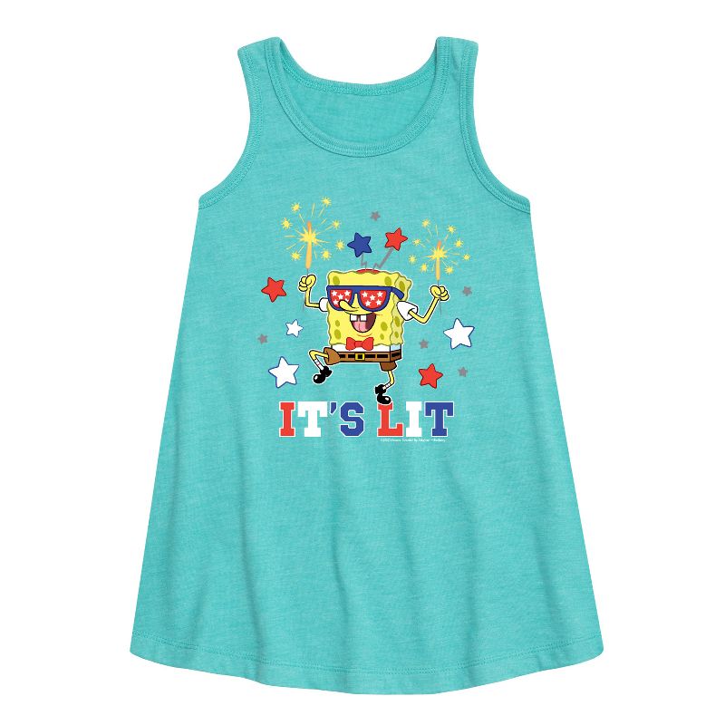 Girls' - SpongeBob SquarePants - It's Lit Graphic Sleeveless Aline Dress