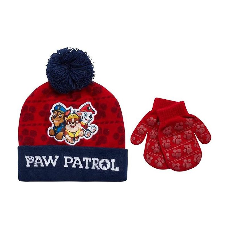 طقم قبعة وقفاز أو قفاز شتوي للأولاد من باو باترول للأطفال من عمر سنتين إلى ٧ سنوات