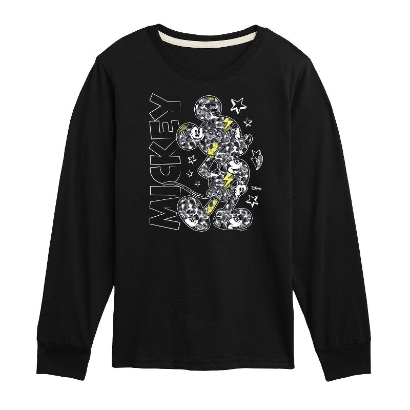 Boys' - Disney - Mickey Mouse Pattern Silhouette Long Sleeve Graphic T-Shirt