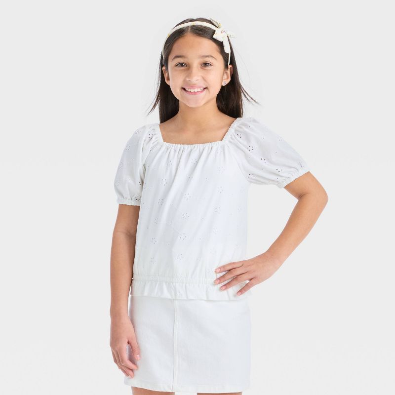 Girls' Short Sleeve Eyelet Top - Cat & Jack™