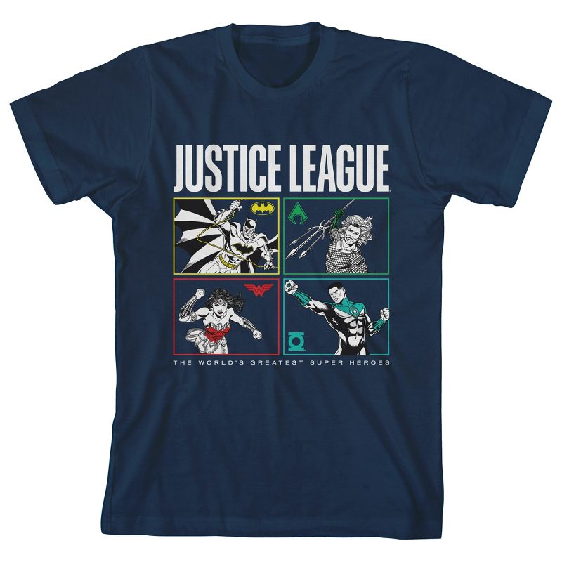 The Justice League Boxed-In Heroes Boy's Navy T-shirt
