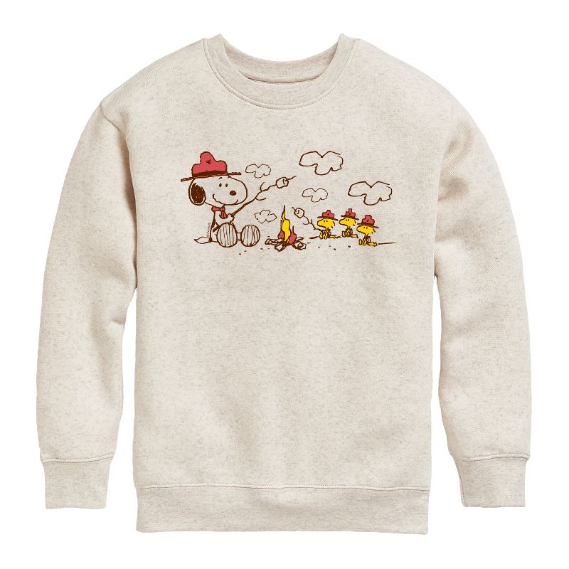 Boys' - Peanuts - Beagle Scouts Fire Graphic Long Sleeve Fleece Sweatshirt