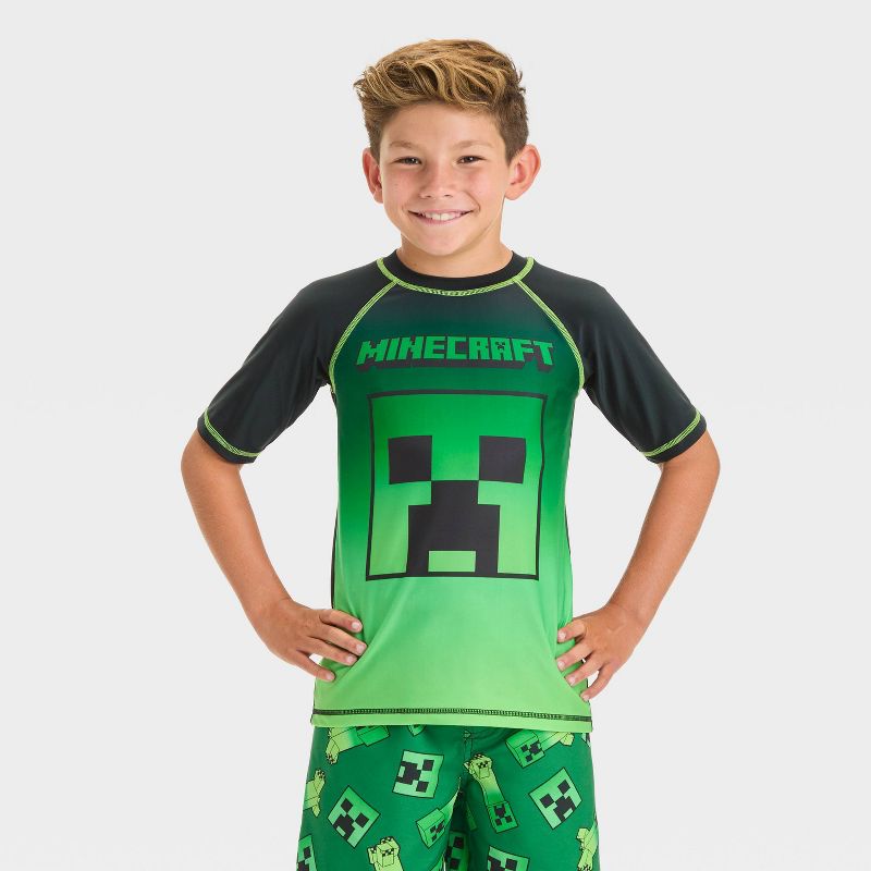 Boys' Minecraft Fictitious Character Rash Guard Top - Black