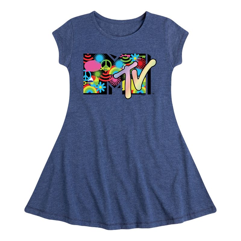 فستان بناتي بأكمام قصيرة وقصة ضيقة وشعار Icon Collage من MTV