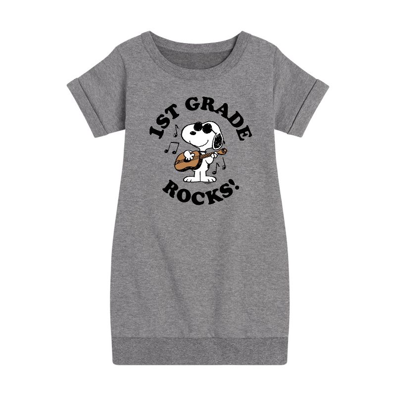 Girls' - Peanuts - 1st Grade Rocks Graphic Short Sleeve Fleece Dress