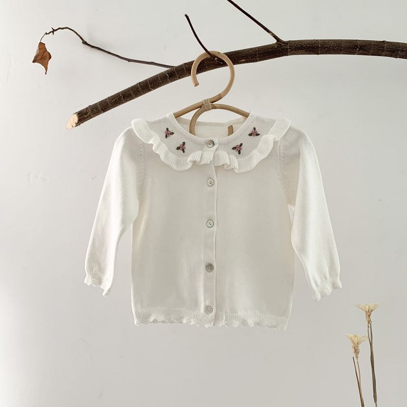 MyKids-Usa Baby Girl Floral Embroidered Pattern Single Breasted Design Knit Cardigan