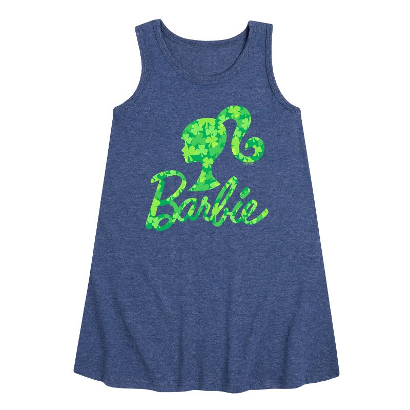 Girls' - Barbie - Logo Shamrock Pattern Graphic Sleeveless Aline Dress