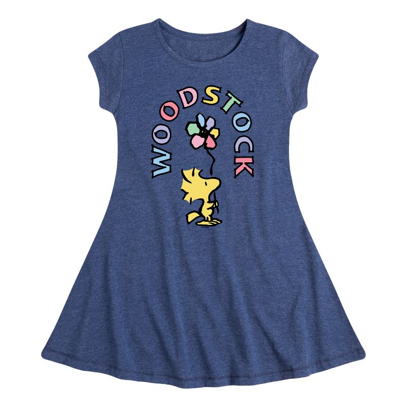 فستان وودستوك للبنات - بينتس - بأكمام قصيرة وقصة زهور