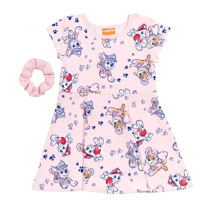 PAW Patrol Skye Chase Marshall Girls French Terry Skater Dress and Scrunchie Little Kid to Big Kid