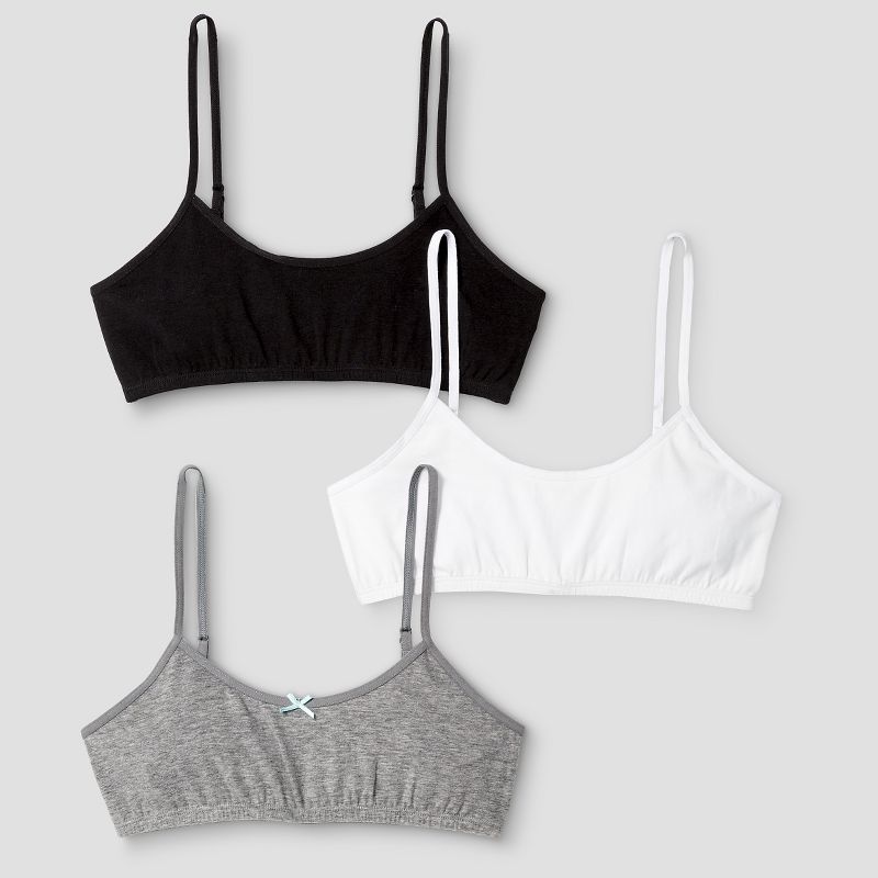 Girls' 3pk Cotton Cami Bra - Cat & Jack™ Gray/White/Black