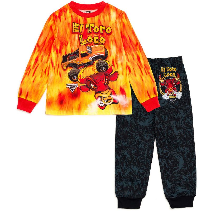 Monster Jam Trucks Grave Digger El Toro Loco Megalodon Pullover Pajama Shirt and Pajama Pants Sleep Set Little Kid
