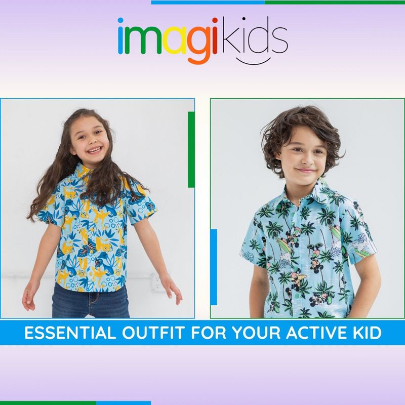 Disney Lilo & Stitch Mickey Mouse Lion King Simba Hawaiian Blue Button Down Shirt Toddler