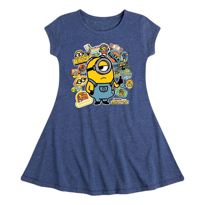 Girls' - Despicable Me Minions - Minion & Banana Stickers Fit & Flair Cap Sleeve Dress