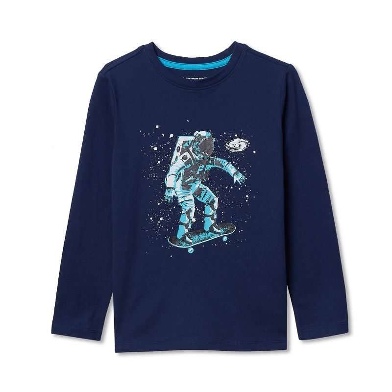 تي شيرت Lands' End Kids Husky بأكمام طويلة ورسومات جرافيكية