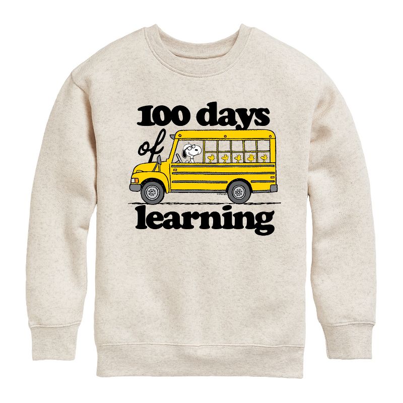 Boys' - Peanuts - 100 Days Of Learning Graphic Long Sleeve Fleece Sweatshirt