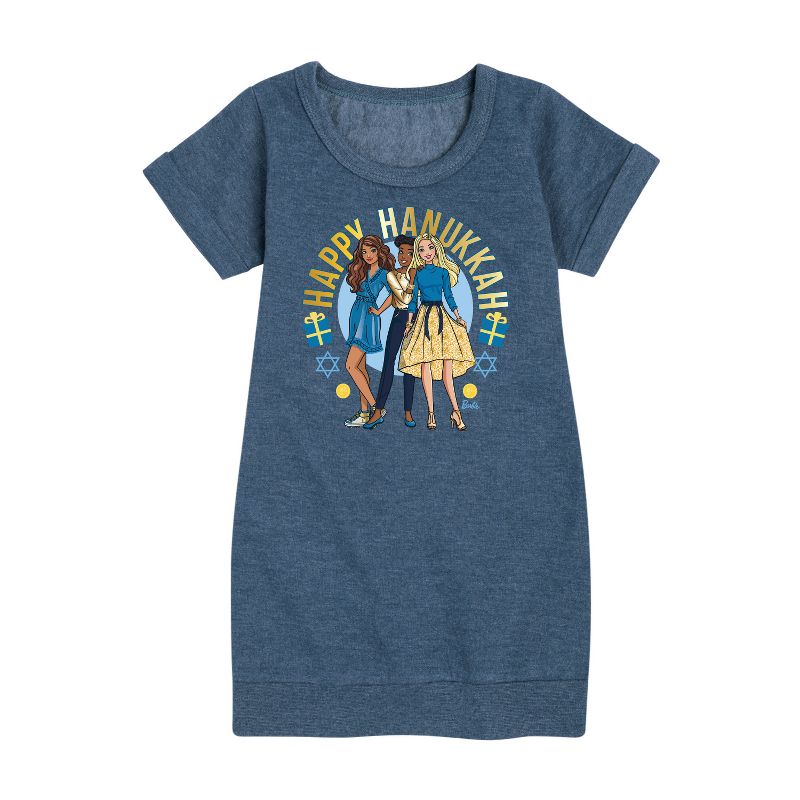 فستان باربي وأصدقائه للعطلات من الصوف بأكمام قصيرة ورسومات جرافيكية للبنات