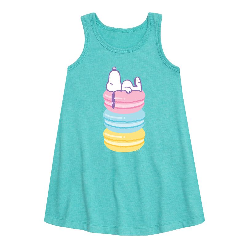 فستان سنوبي مكدس الماكرونات الجرافيكي بدون أكمام للفتيات - الفول السوداني