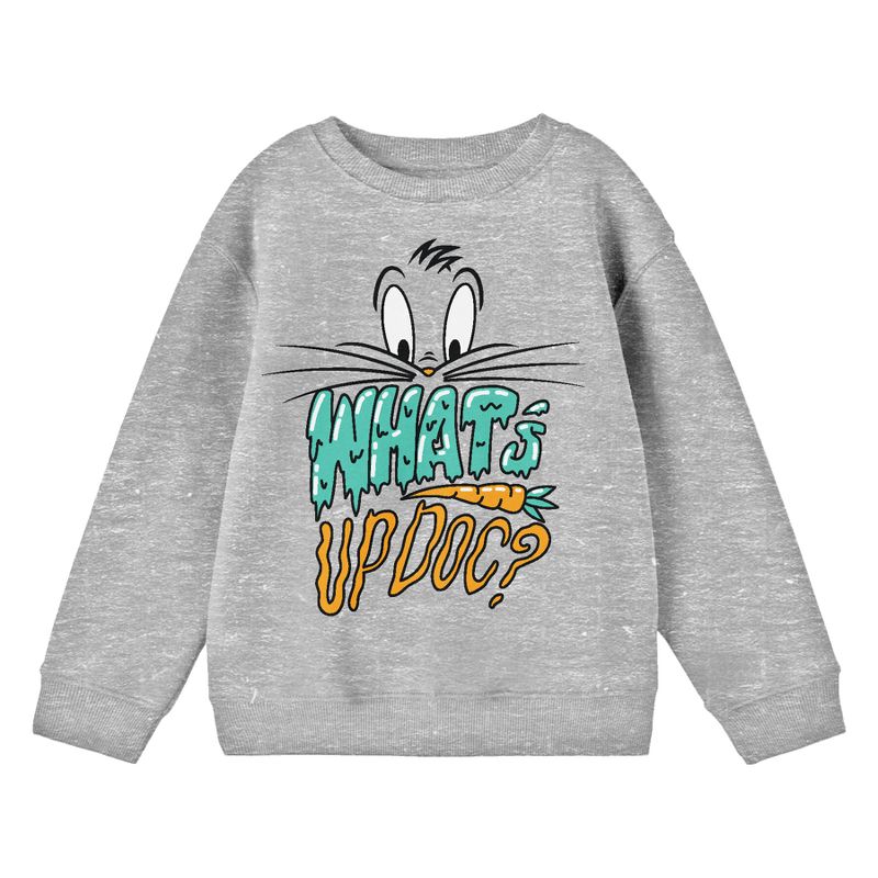 Looney Tunes Bugs Bunny What's Up, Doc? Youth Heather Gray Crew Neck Sweatshirt