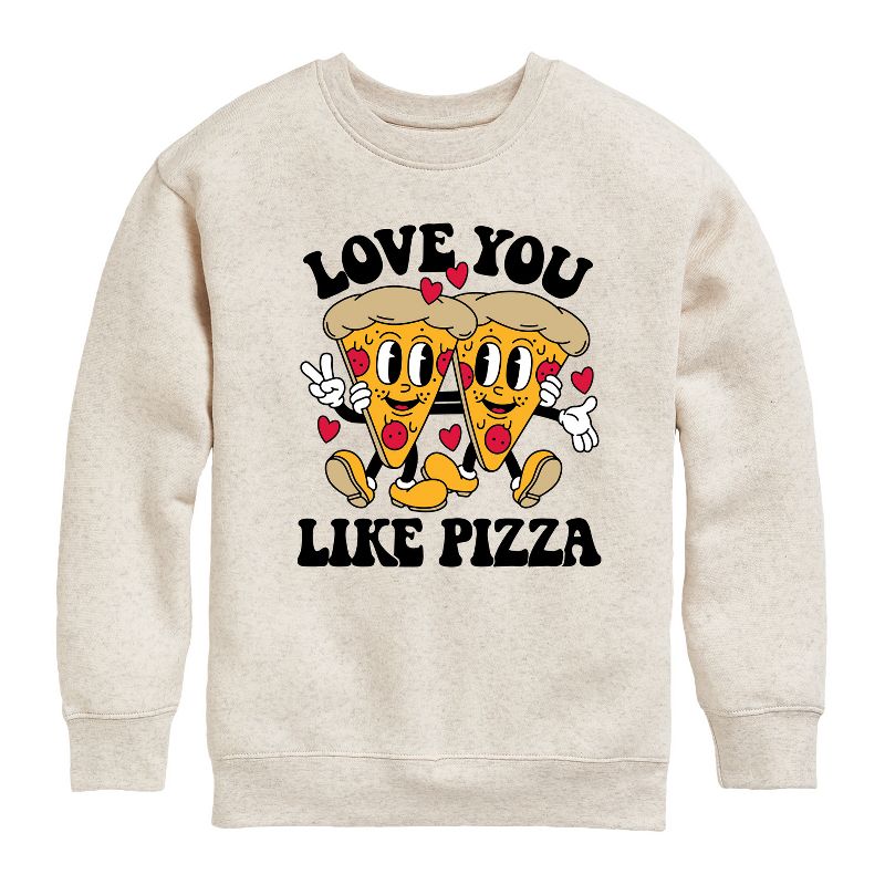 Boys' - Instant Message - Valentine's Day Love You Like Pizza Graphic Long Sleeve Fleece Sweatshirt