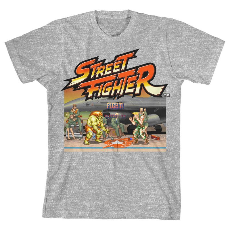 تي شيرت شبابي رياضي بأكمام قصيرة وياقة دائرية وشعار لعبة Street Fighter Blanka & Guile