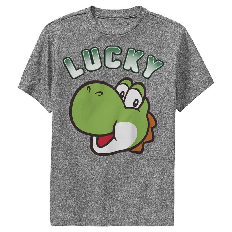 Boy's Nintendo Super Mario St. Patrick's Day Lucky Yoshi Retro Performance Tee