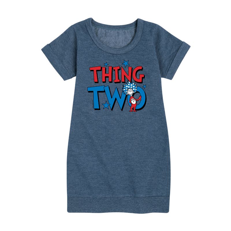 Girls' - Dr. Seuss - American Thing Two Graphic Short Sleeve Fleece Dress