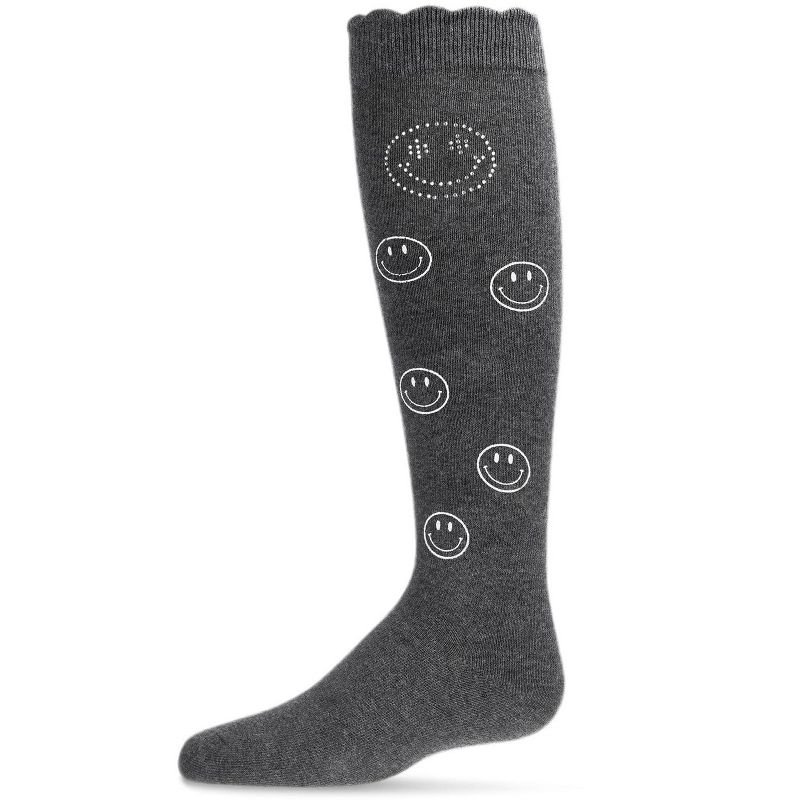 Memoi Jeweled Smiley Face Cotton Blend Knee High Socks