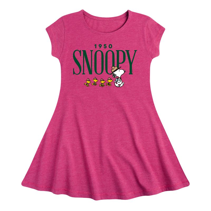 Girls' - Peanuts - 1950's Camper Snoopy Fit & Flair Cap Sleeve Dress