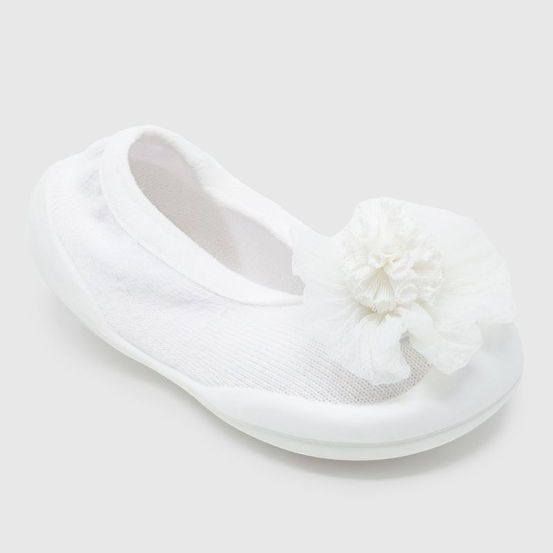 Komuello Toddler Girl First Walk Sock Shoes Flat Style - Flat Pompom