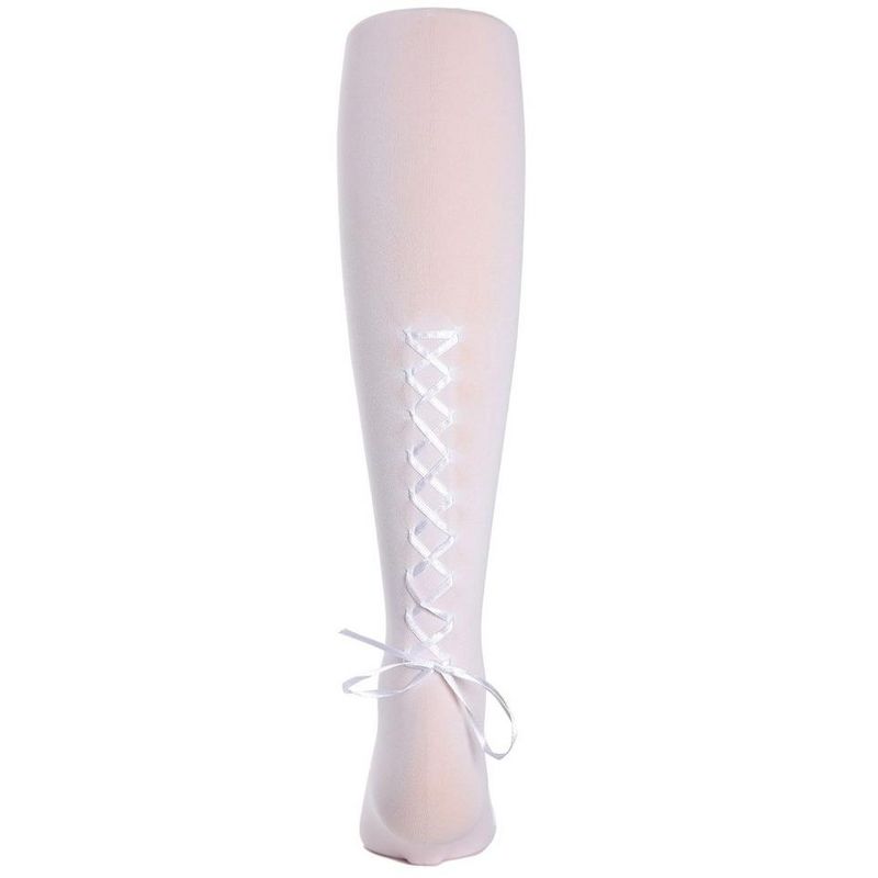 Memoi Girls Lace-Up Bow Opaque Tights