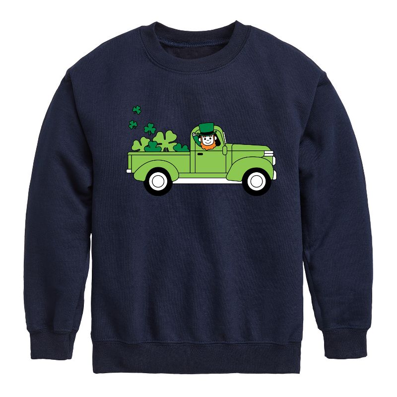 Boys' - Instant Message - St. Patrick's Day Leprechaun Truck Delivering Luck Graphic Long Sleeve Fleece Sweatshirt