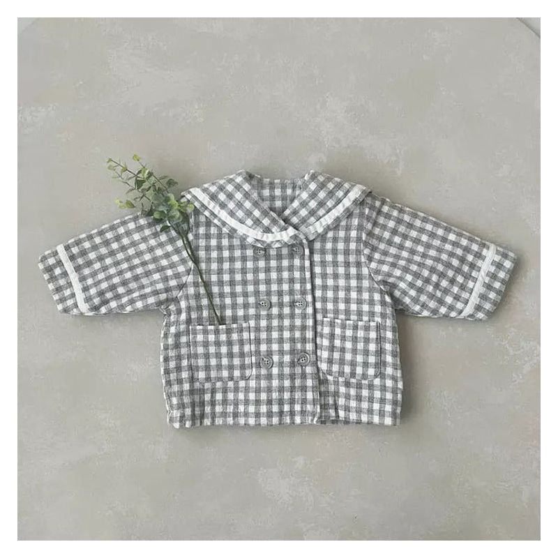 معطف مبطن بتصميم مربعات للأطفال من MyKids-Usa بلون واحد وتصميم أنيق