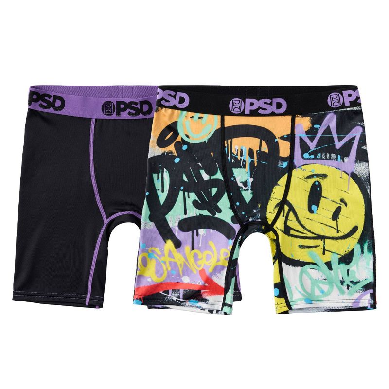 PSD Boys' 2pk Spray Paint Printed Boxer Briefs - Black/Purple/Yellow