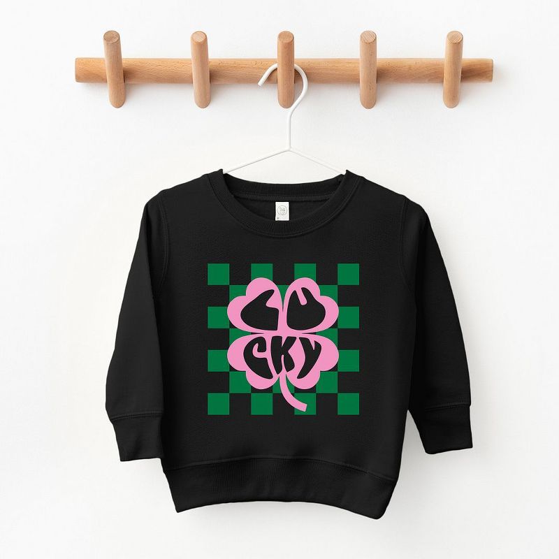 The Juniper Shop Lucky Clover Checkered Toddler Graphic Sweatshirt